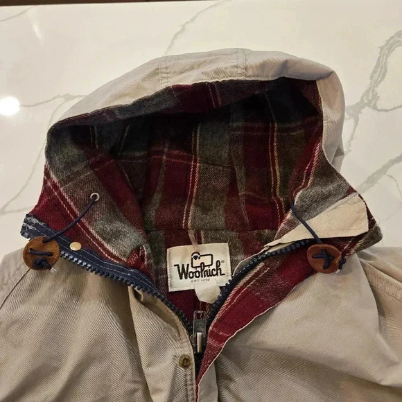 VTG Woolrich Hooded Full Zip Parka Jacket Tan Brown Mens Size Large - Picture 10 of 15
